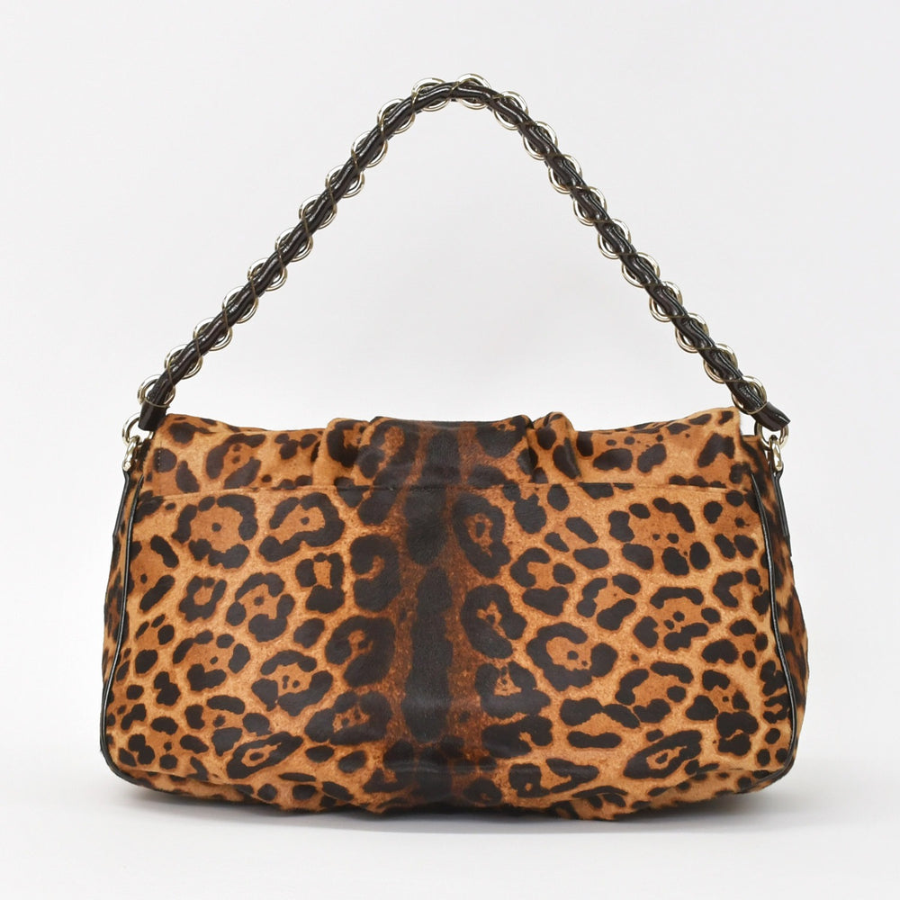 Very Good Condition FENDI Shoulder Bag One Shoulder Bag Mamma Bucket Silver Metal Fittings Leopard Leather Haraco Used 4a005306