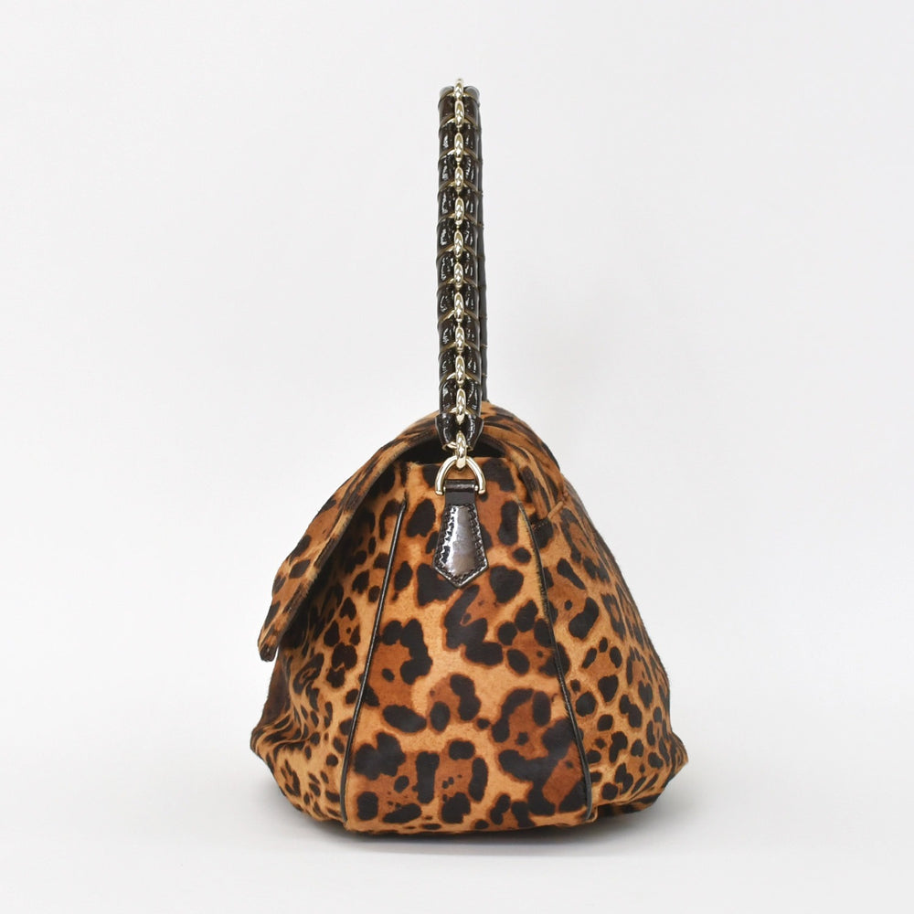 Very Good Condition FENDI Shoulder Bag One Shoulder Bag Mamma Bucket Silver Metal Fittings Leopard Leather Haraco Used 4a005306