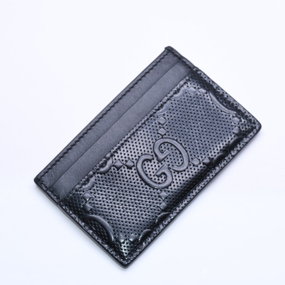 Very Good Condition GUCCI Gucci Card Case Pass Case Business Card Holder GG Embossed Leather 625564 Black Used 4a005310