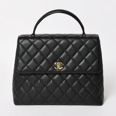 Very Good Condition CHANEL Chanel Matelasse Quilted Coco Mark CC Handbag Top Handle Turn Lock No. 8 Caviar Skin Black Gold Hardware Used 4a005312