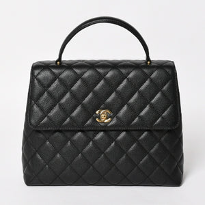 Very Good Condition CHANEL Chanel Matelasse Quilted Coco Mark CC Handbag Top Handle Turn Lock No. 8 Caviar Skin Black Gold Hardware Used 4a005312