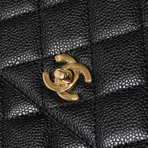 Very Good Condition CHANEL Chanel Matelasse Quilted Coco Mark CC Handbag Top Handle Turn Lock No. 8 Caviar Skin Black Gold Hardware Used 4a005312