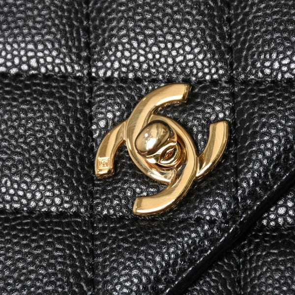 Very Good Condition CHANEL Chanel Matelasse Quilted Coco Mark CC Handbag Top Handle Turn Lock No. 8 Caviar Skin Black Gold Hardware Used 4a005312