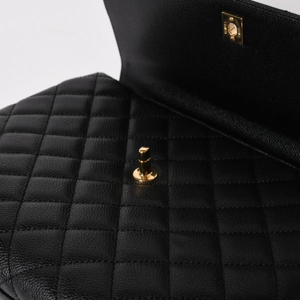 Very Good Condition CHANEL Chanel Matelasse Quilted Coco Mark CC Handbag Top Handle Turn Lock No. 8 Caviar Skin Black Gold Hardware Used 4a005312