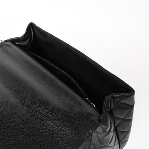 Very Good Condition CHANEL Chanel Matelasse Quilted Coco Mark CC Handbag Top Handle Turn Lock No. 8 Caviar Skin Black Gold Hardware Used 4a005312