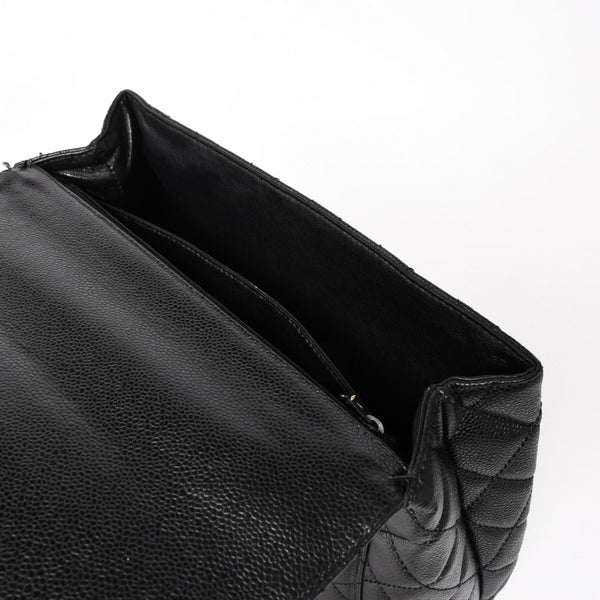 Very Good Condition CHANEL Chanel Matelasse Quilted Coco Mark CC Handbag Top Handle Turn Lock No. 8 Caviar Skin Black Gold Hardware Used 4a005312
