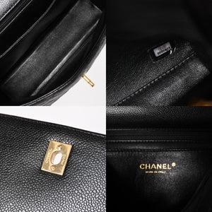 Very Good Condition CHANEL Chanel Matelasse Quilted Coco Mark CC Handbag Top Handle Turn Lock No. 8 Caviar Skin Black Gold Hardware Used 4a005312