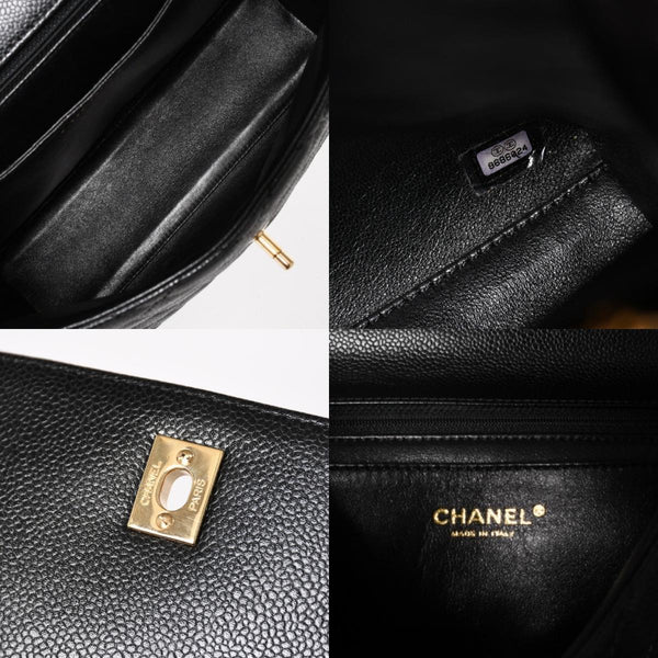 Very Good Condition CHANEL Chanel Matelasse Quilted Coco Mark CC Handbag Top Handle Turn Lock No. 8 Caviar Skin Black Gold Hardware Used 4a005312