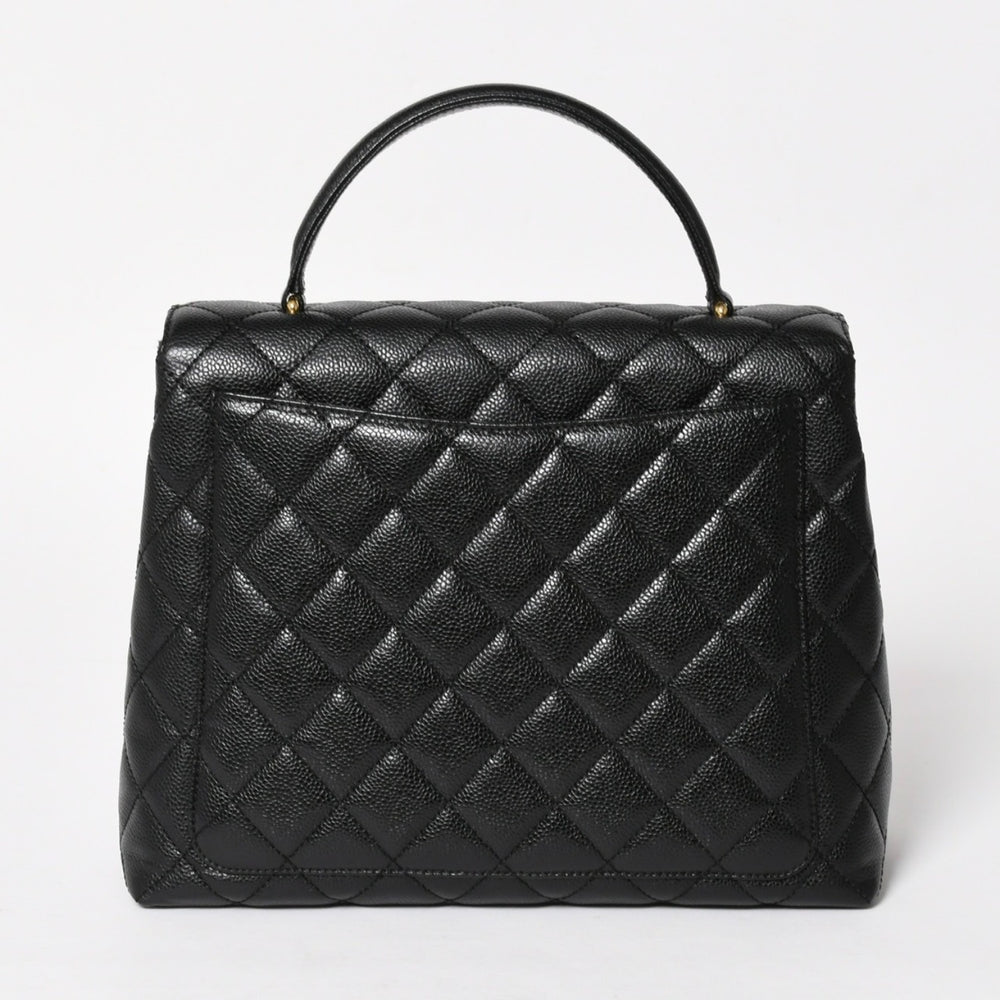 極美品 CHANEL シャネル マトラッセ キルティング ココマーク CC ハンドバッグ トップハンドルターンロック 8番台 キャビアスキン ブラック ゴールド金具 中古 4a005312
