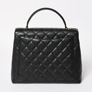 Very Good Condition CHANEL Chanel Matelasse Quilted Coco Mark CC Handbag Top Handle Turn Lock No. 8 Caviar Skin Black Gold Hardware Used 4a005312