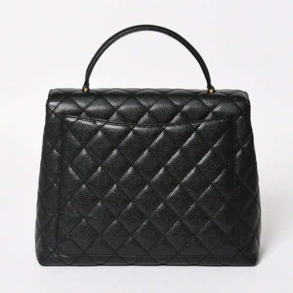 Very Good Condition CHANEL Chanel Matelasse Quilted Coco Mark CC Handbag Top Handle Turn Lock No. 8 Caviar Skin Black Gold Hardware Used 4a005312
