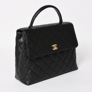 Very Good Condition CHANEL Chanel Matelasse Quilted Coco Mark CC Handbag Top Handle Turn Lock No. 8 Caviar Skin Black Gold Hardware Used 4a005312