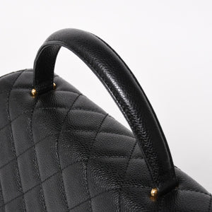 Very Good Condition CHANEL Chanel Matelasse Quilted Coco Mark CC Handbag Top Handle Turn Lock No. 8 Caviar Skin Black Gold Hardware Used 4a005312