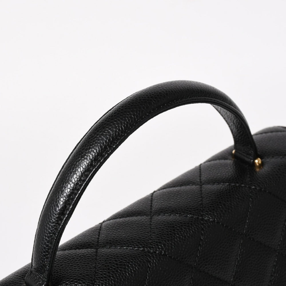 Very Good Condition CHANEL Chanel Matelasse Quilted Coco Mark CC Handbag Top Handle Turn Lock No. 8 Caviar Skin Black Gold Hardware Used 4a005312