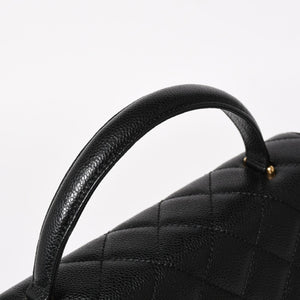 Very Good Condition CHANEL Chanel Matelasse Quilted Coco Mark CC Handbag Top Handle Turn Lock No. 8 Caviar Skin Black Gold Hardware Used 4a005312