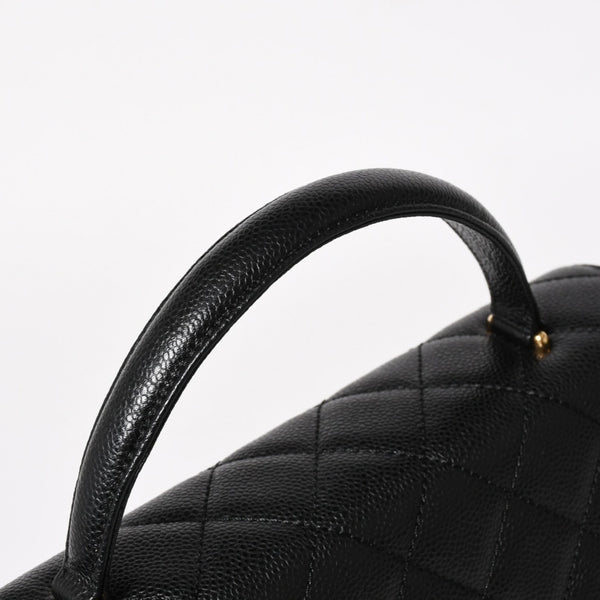 Very Good Condition CHANEL Chanel Matelasse Quilted Coco Mark CC Handbag Top Handle Turn Lock No. 8 Caviar Skin Black Gold Hardware Used 4a005312