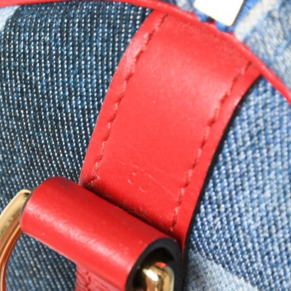 極美品 LOUIS VUITTON ルイヴィトン スピーディ30 モノグラム デニム スクエア パッチワーク M45041 ブルー レッド ゴールド金具 中古 4a005305