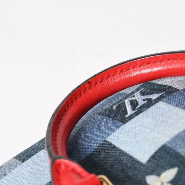 極美品 LOUIS VUITTON ルイヴィトン スピーディ30 モノグラム デニム スクエア パッチワーク M45041 ブルー レッド ゴールド金具 中古 4a005305