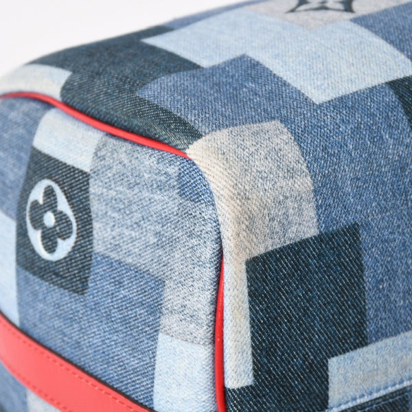 極美品 LOUIS VUITTON ルイヴィトン スピーディ30 モノグラム デニム スクエア パッチワーク M45041 ブルー レッド ゴールド金具 中古 4a005305