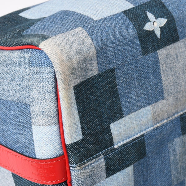 極美品 LOUIS VUITTON ルイヴィトン スピーディ30 モノグラム デニム スクエア パッチワーク M45041 ブルー レッド ゴールド金具 中古 4a005305