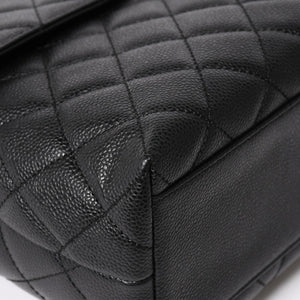 Very Good Condition CHANEL Chanel Matelasse Quilted Coco Mark CC Handbag Top Handle Turn Lock No. 8 Caviar Skin Black Gold Hardware Used 4a005312