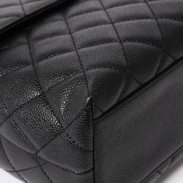 Very Good Condition CHANEL Chanel Matelasse Quilted Coco Mark CC Handbag Top Handle Turn Lock No. 8 Caviar Skin Black Gold Hardware Used 4a005312