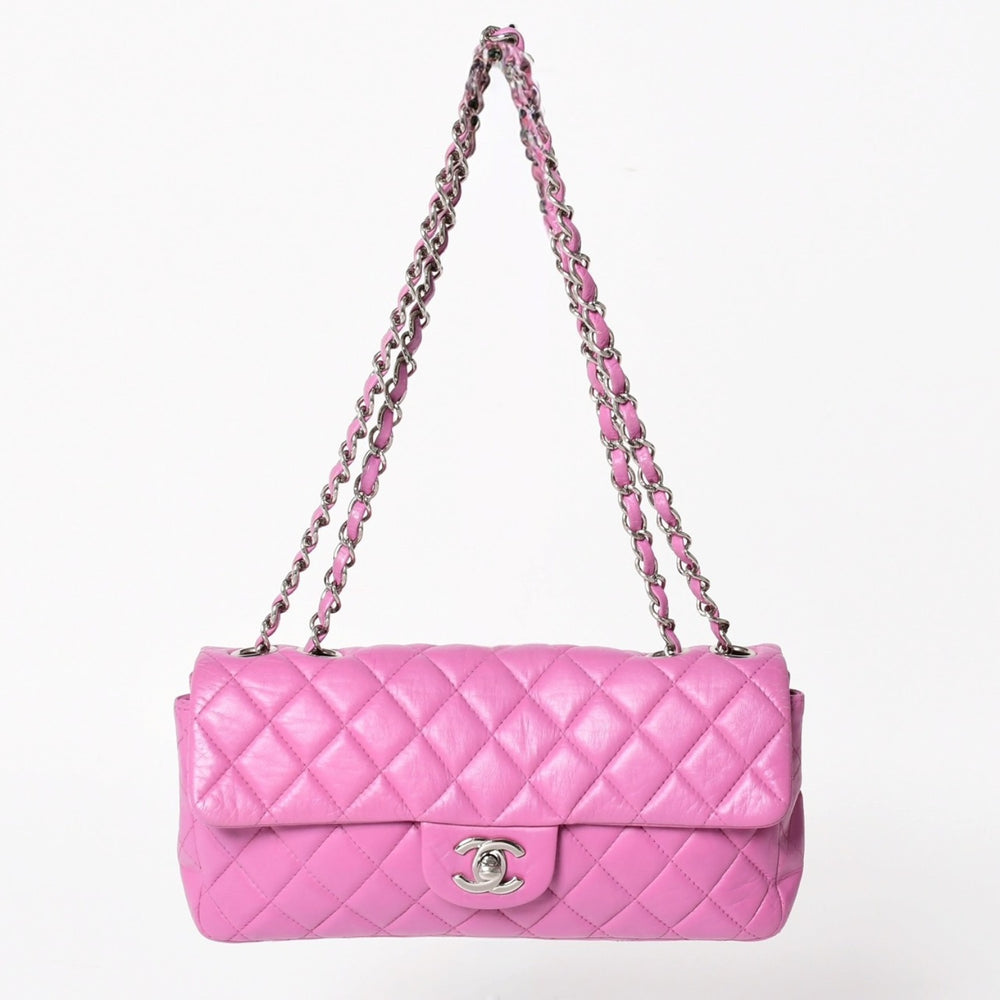 CHANEL シャネル クラシック フラップバッグ 14番台 ココマーク マトラッセ ラムスキン ピンク シルバー金具 美品 中古 4a005323