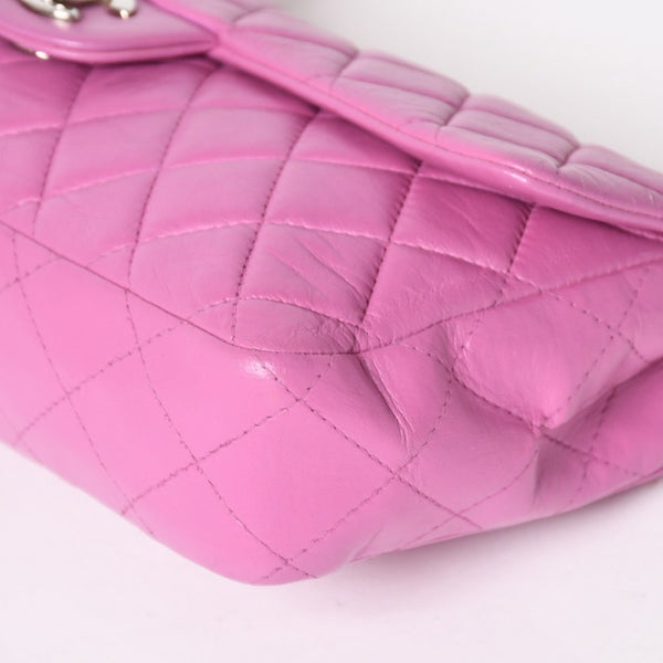 CHANEL シャネル クラシック フラップバッグ 14番台 ココマーク マトラッセ ラムスキン ピンク シルバー金具 美品 中古 4a005323