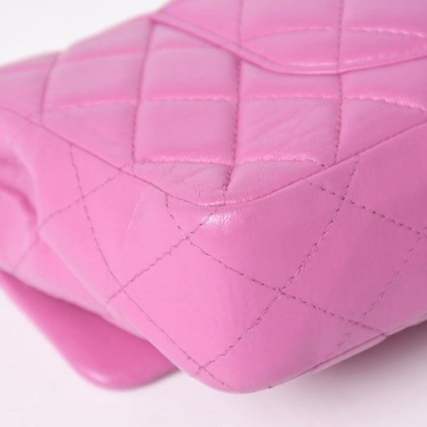 CHANEL シャネル クラシック フラップバッグ 14番台 ココマーク マトラッセ ラムスキン ピンク シルバー金具 美品 中古 4a005323