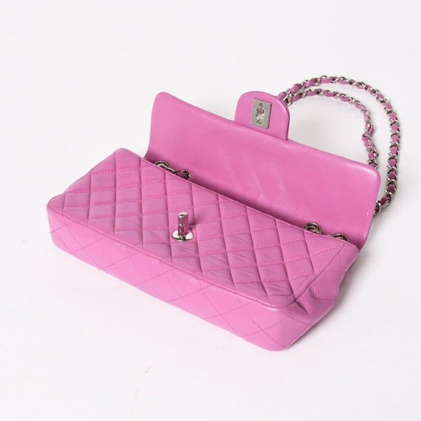 CHANEL シャネル クラシック フラップバッグ 14番台 ココマーク マトラッセ ラムスキン ピンク シルバー金具 美品 中古 4a005323