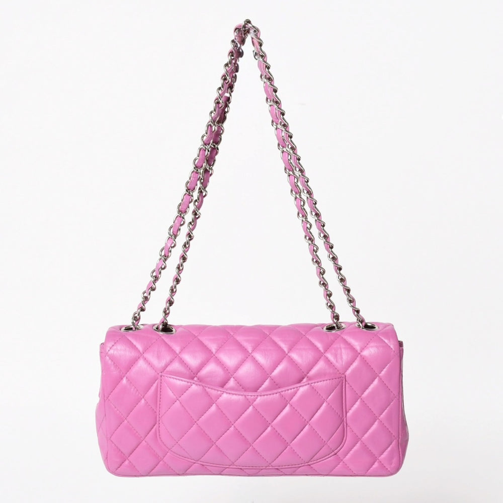 CHANEL シャネル クラシック フラップバッグ 14番台 ココマーク マトラッセ ラムスキン ピンク シルバー金具 美品 中古 4a005323