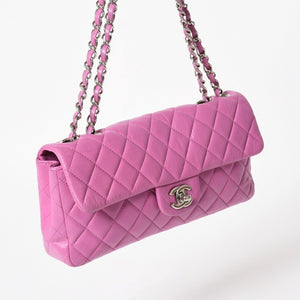 CHANEL シャネル クラシック フラップバッグ 14番台 ココマーク マトラッセ ラムスキン ピンク シルバー金具 美品 中古 4a005323