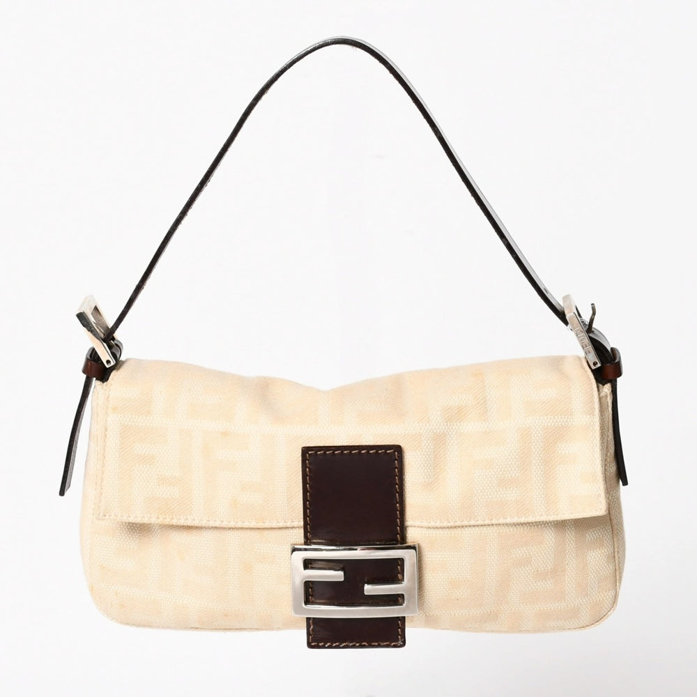 FENDI フェンディ ズッカ マンマバケット ベージュ ショルダーバッグ ハンドバッグ ブラウン シルバー金具 美品 中古 4a004896