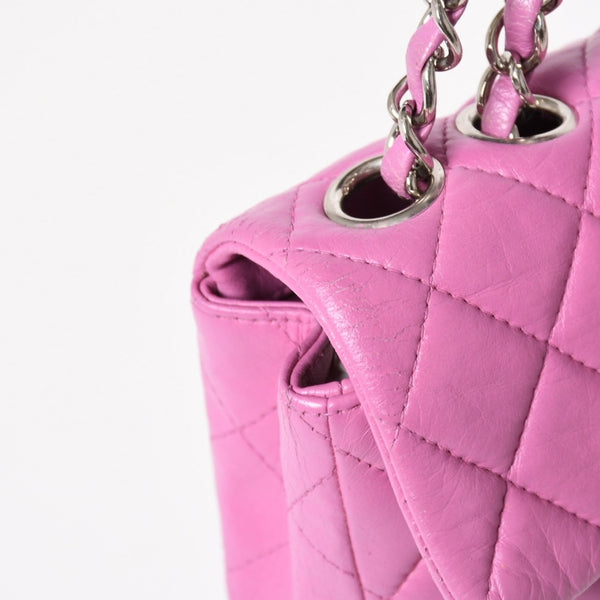 CHANEL シャネル クラシック フラップバッグ 14番台 ココマーク マトラッセ ラムスキン ピンク シルバー金具 美品 中古 4a005323