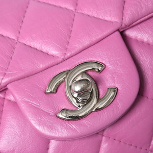 CHANEL シャネル クラシック フラップバッグ 14番台 ココマーク マトラッセ ラムスキン ピンク シルバー金具 美品 中古 4a005323