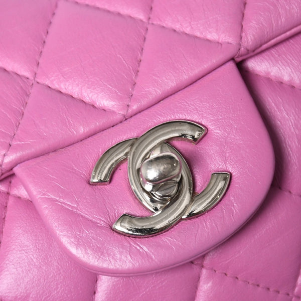 CHANEL シャネル クラシック フラップバッグ 14番台 ココマーク マトラッセ ラムスキン ピンク シルバー金具 美品 中古 4a005323