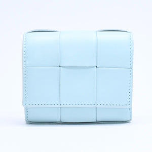 BOTTEGA VENETA Trifold Wallet Maxi Intrecciato Cassette Compact Wallet Light Blue Good Condition Used 4a005326