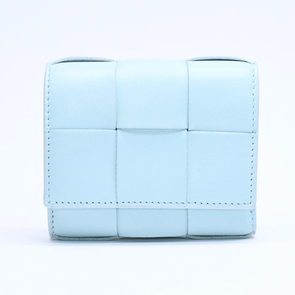BOTTEGA VENETA Trifold Wallet Maxi Intrecciato Cassette Compact Wallet Light Blue Good Condition Used 4a005326
