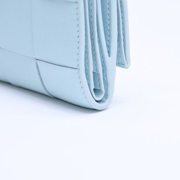 BOTTEGA VENETA Trifold Wallet Maxi Intrecciato Cassette Compact Wallet Light Blue Good Condition Used 4a005326