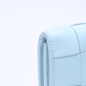 BOTTEGA VENETA Trifold Wallet Maxi Intrecciato Cassette Compact Wallet Light Blue Good Condition Used 4a005326