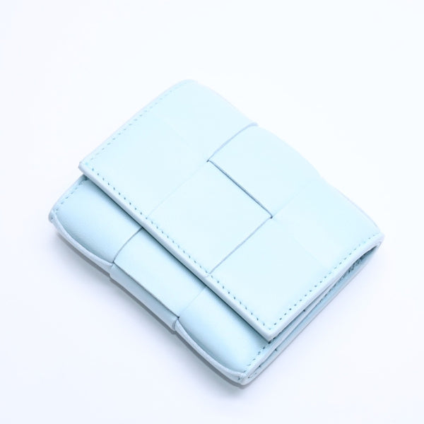 BOTTEGA VENETA Trifold Wallet Maxi Intrecciato Cassette Compact Wallet Light Blue Good Condition Used 4a005326