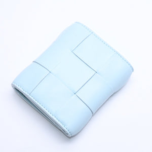 BOTTEGA VENETA Trifold Wallet Maxi Intrecciato Cassette Compact Wallet Light Blue Good Condition Used 4a005326
