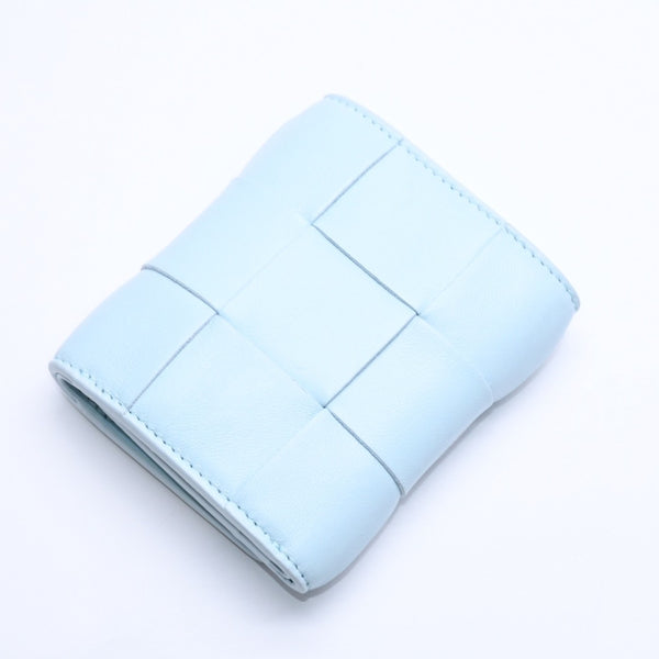 BOTTEGA VENETA Trifold Wallet Maxi Intrecciato Cassette Compact Wallet Light Blue Good Condition Used 4a005326