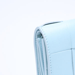 BOTTEGA VENETA Trifold Wallet Maxi Intrecciato Cassette Compact Wallet Light Blue Good Condition Used 4a005326