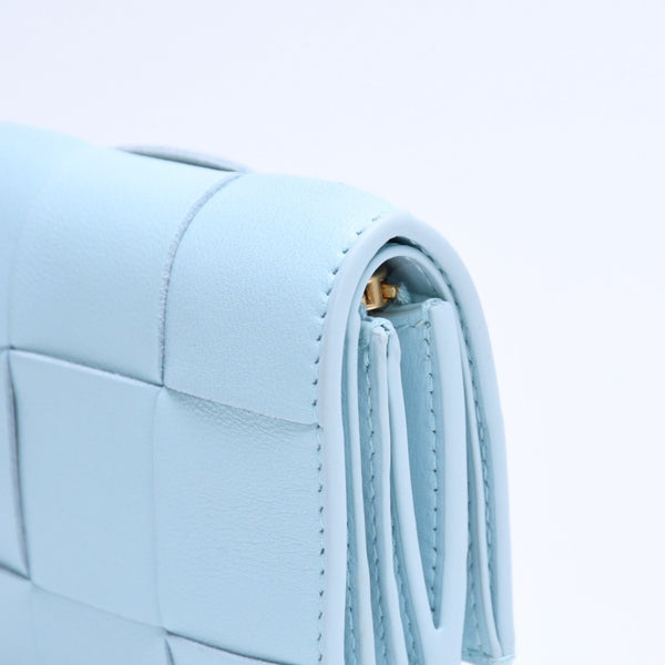 BOTTEGA VENETA Trifold Wallet Maxi Intrecciato Cassette Compact Wallet Light Blue Good Condition Used 4a005326