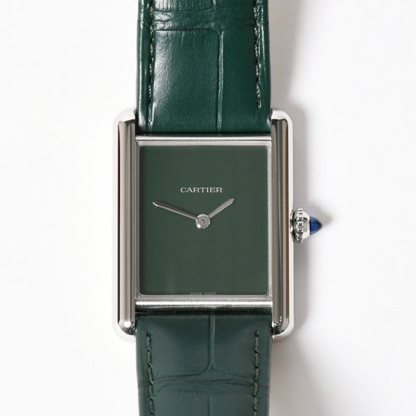 Like new CARTIER TANK MUST LM Watch WSTA0115 Weight 31.38g SS Quartz Leather Green Dial Used 4a005303