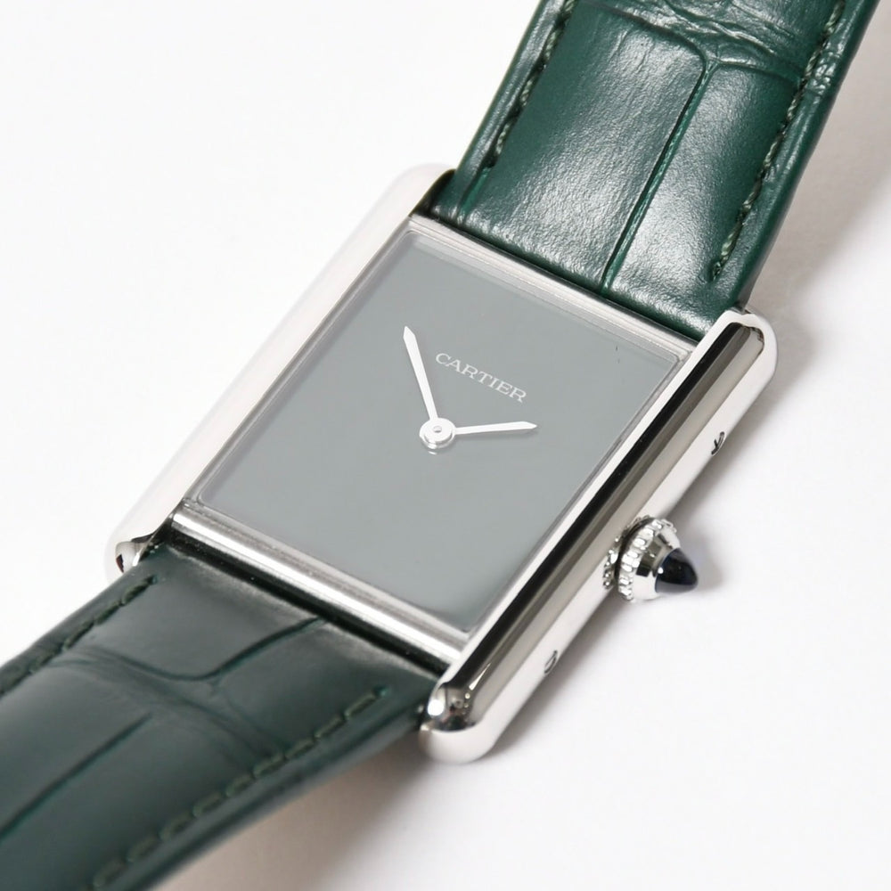 Like new CARTIER TANK MUST LM Watch WSTA0115 Weight 31.38g SS Quartz Leather Green Dial Used 4a005303
