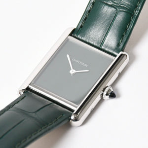 Like new CARTIER TANK MUST LM Watch WSTA0115 Weight 31.38g SS Quartz Leather Green Dial Used 4a005303
