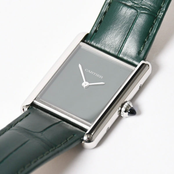 Like new CARTIER TANK MUST LM Watch WSTA0115 Weight 31.38g SS Quartz Leather Green Dial Used 4a005303