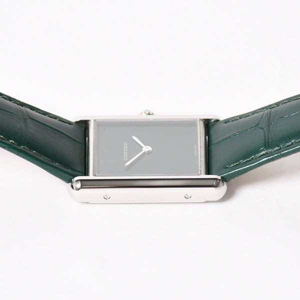 Like new CARTIER TANK MUST LM Watch WSTA0115 Weight 31.38g SS Quartz Leather Green Dial Used 4a005303